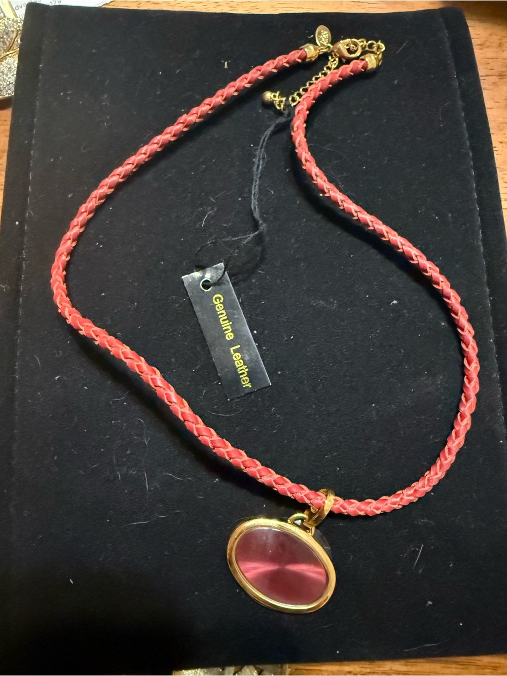 Genuine Leather Red Braided Necklace with Red Carnelian Stone Pendant